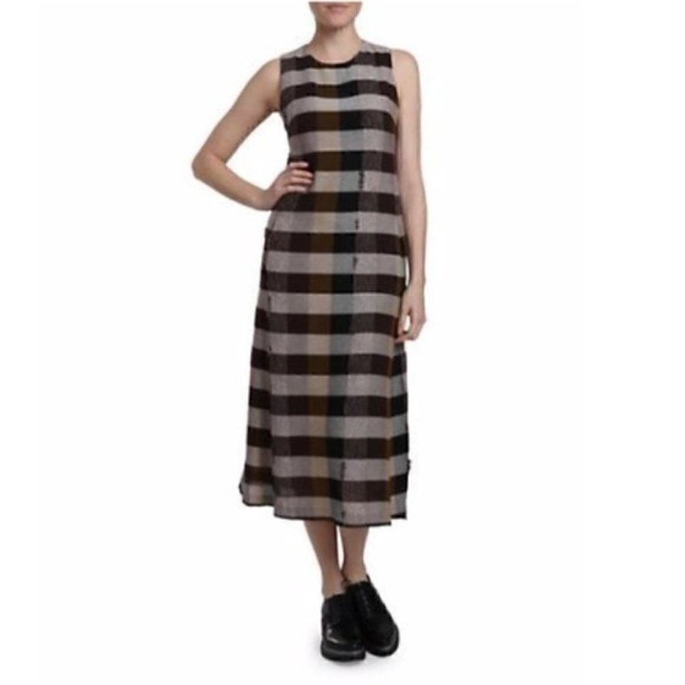 Lord & Taylor Svilu Swann Dress 2 Plaid Midi Sleeveless Brown Woven Checked